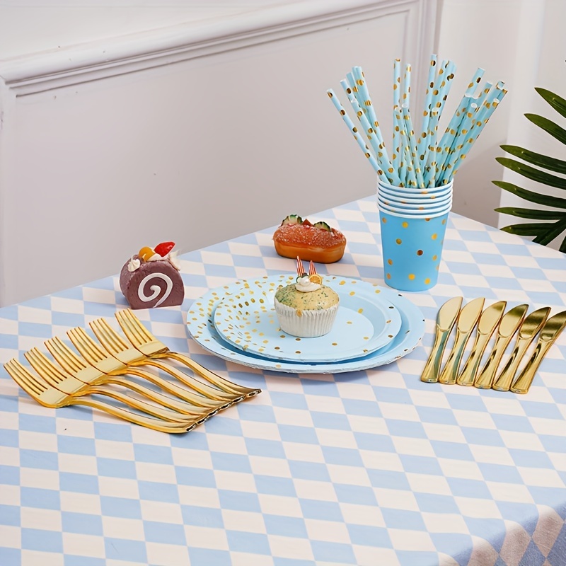 24pcs Polka Dots Disposable Plates Cups Straws Set
