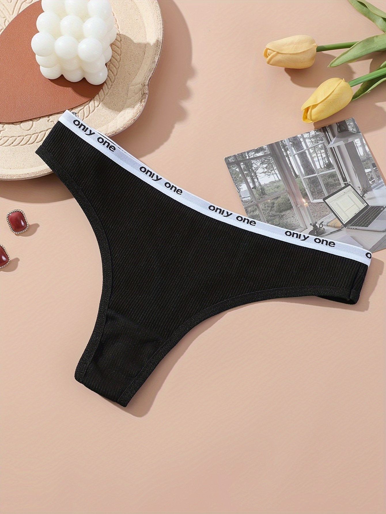 Letter Print Thongs Soft Comfy Stretchy Intimates Panties - Temu