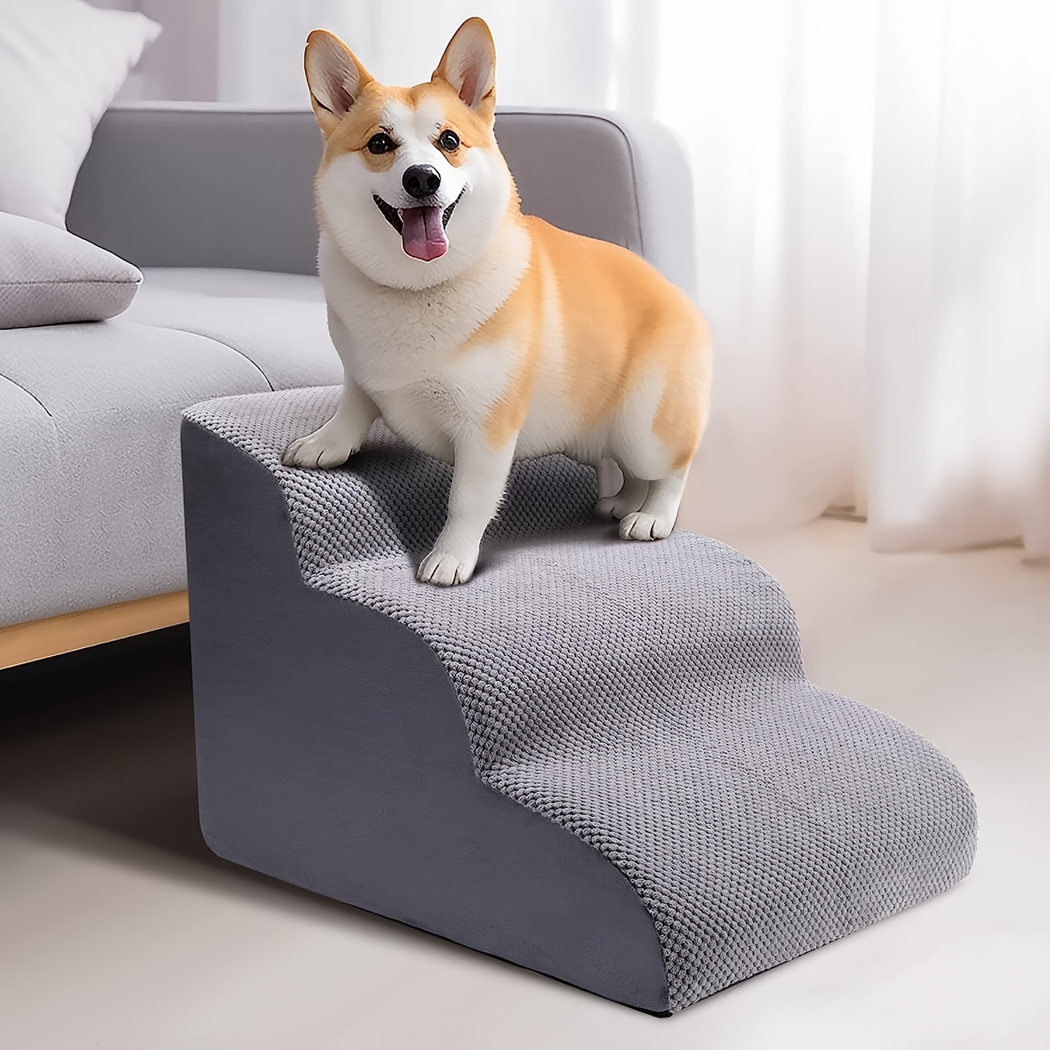 Sbayool Rampa per cani di piccola taglia e anziani, rampa per cani, 4  altezze regolabili da 25 cm a 48 cm, con tappetino antiscivolo, in legno,  pieghevole, per letto o divano 