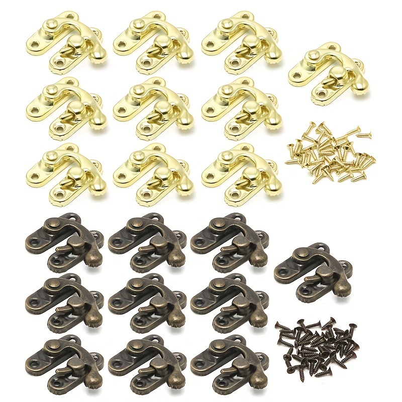 20pcs Right Latch Hook Antique Wood Jewelry Box Suitcase Latch Hasp Press  Trunk Chest Swing Bag Clasp Lock with Screws, Gold/Bronze/Silver