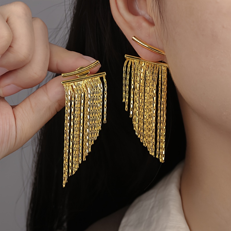 

1 Pair Of Dangle Earrings Sparkling Tassel Design Golden Or Silvery Make Your Call Match Daily Outfits Party Accessories