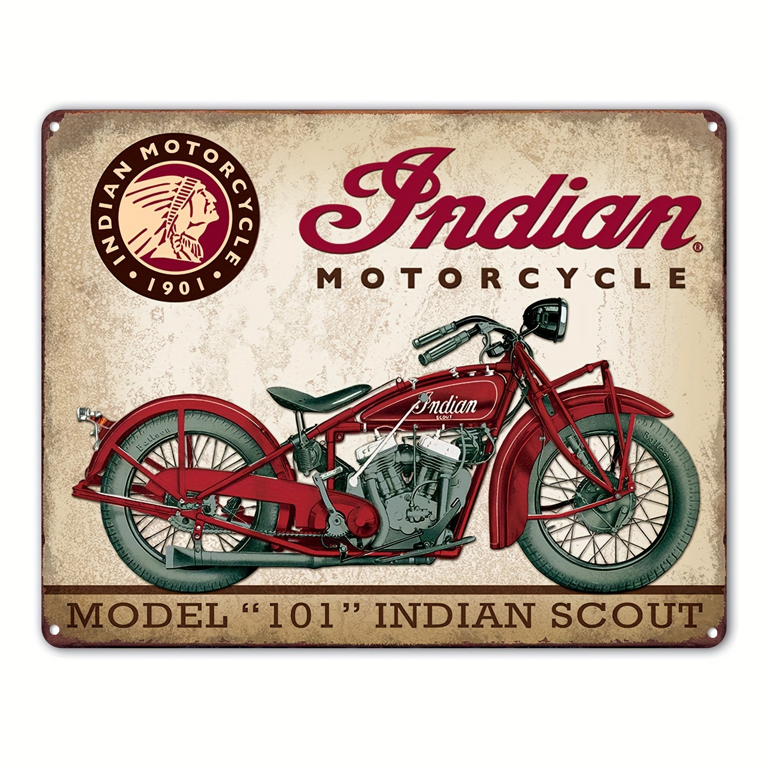 

1pc Vintage Indian Scout Motorcycle Tin Sign Nostalgic Vintage Metal Wall Decor Metal Tin Sign Wall Decor For Home Kitchen Bar Room Garage Poster Plaque 12x8 Inches Club Metal Sign