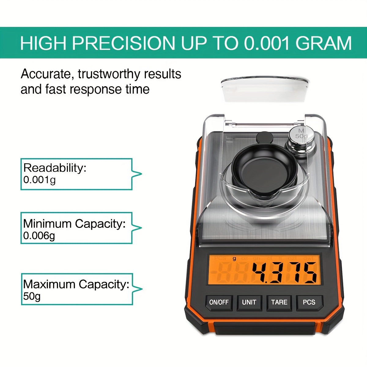 Kitchen Scale, Digital Milligram Scale 0.001g /50g, with Calibration Weight  Tweezer Weighing Pan, High Precision Jewelry Scale Grams, Electronic