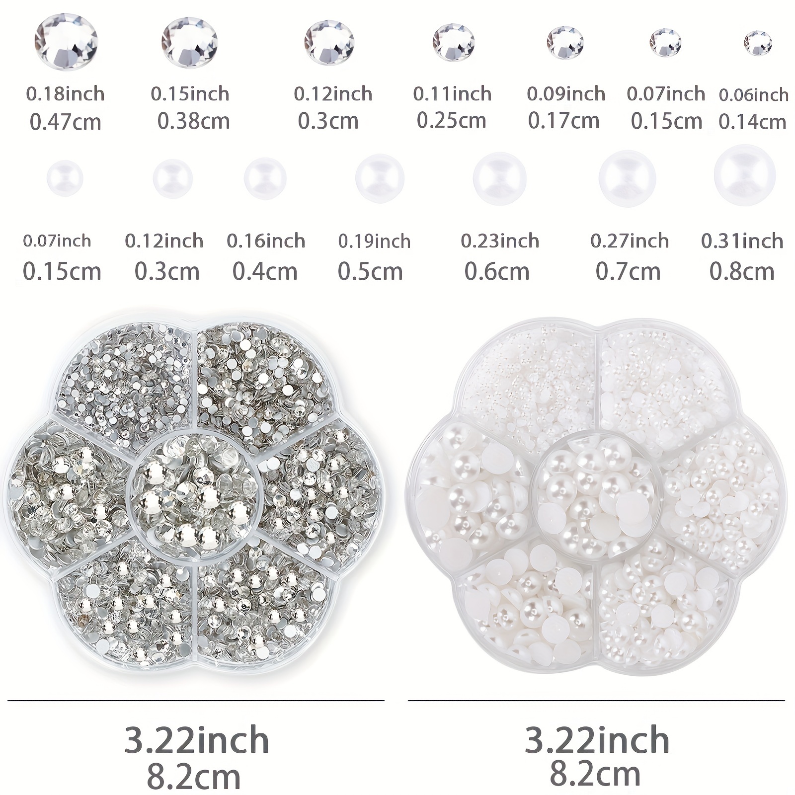 2box Rhinestones Half Pearls Beads for Crafts-Clear face Rhinestone gems  Makeup Eye Jewels Tooth Diamonds-Flat Back White Nail Pearls Stones  Crystals