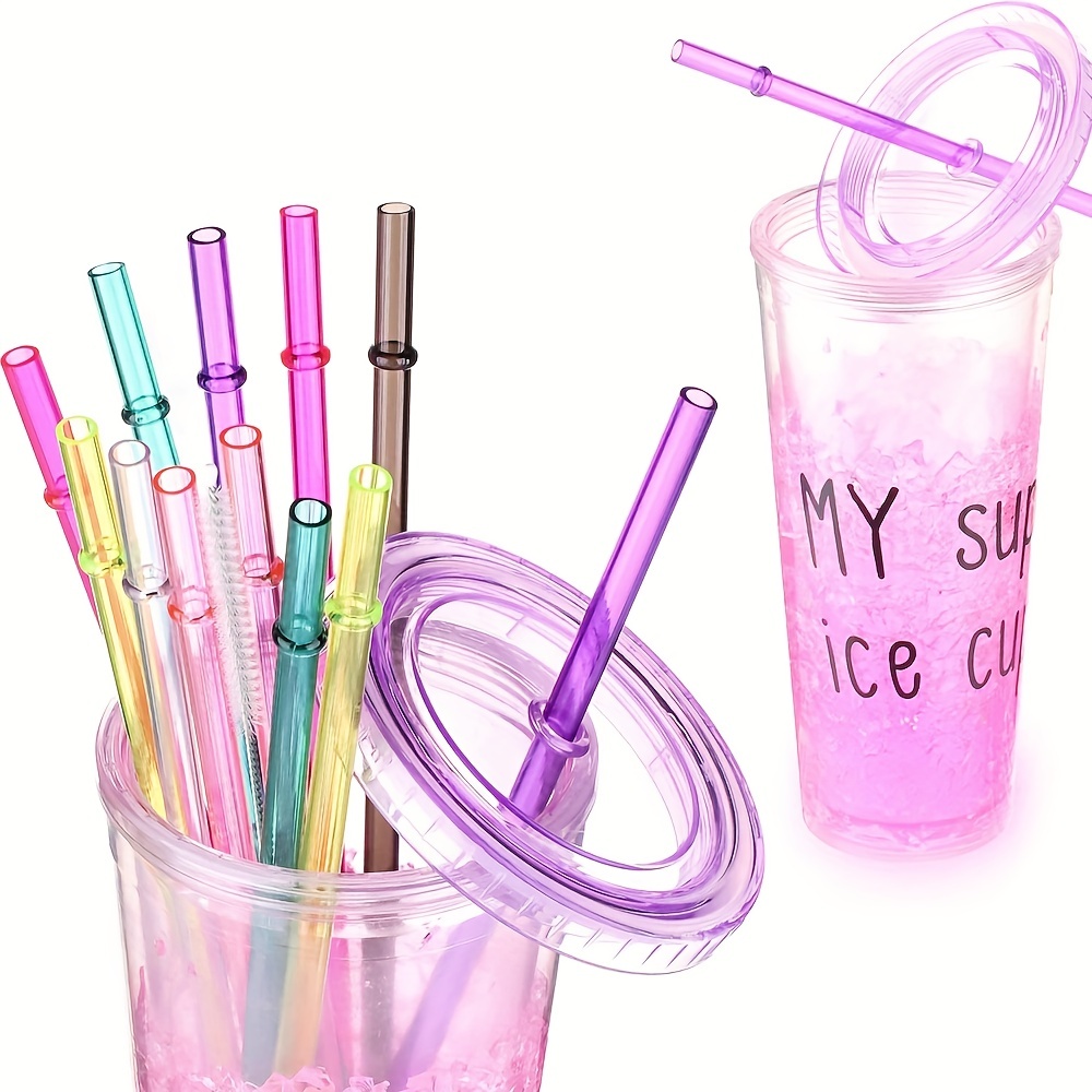 12pcs 11 Inches Long Glitter Colored Clear Reusable Hard Plastic Straws For  Tall Cups, Tumblers And Mason Jars, Drinking Straw For 20 OZ 30 OZ Tumbler