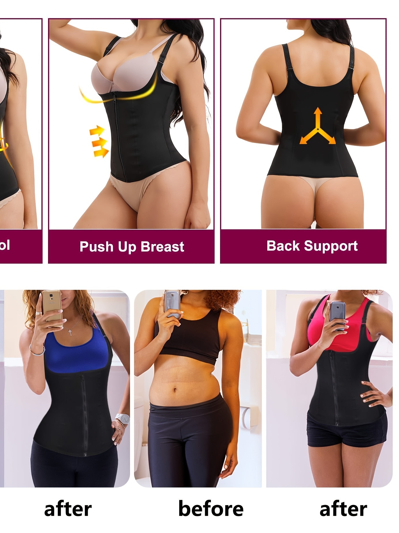 Women's Waist Trainer Back Support Shapewear, Tummy Control Sports Tank  Top, Women's Activewear