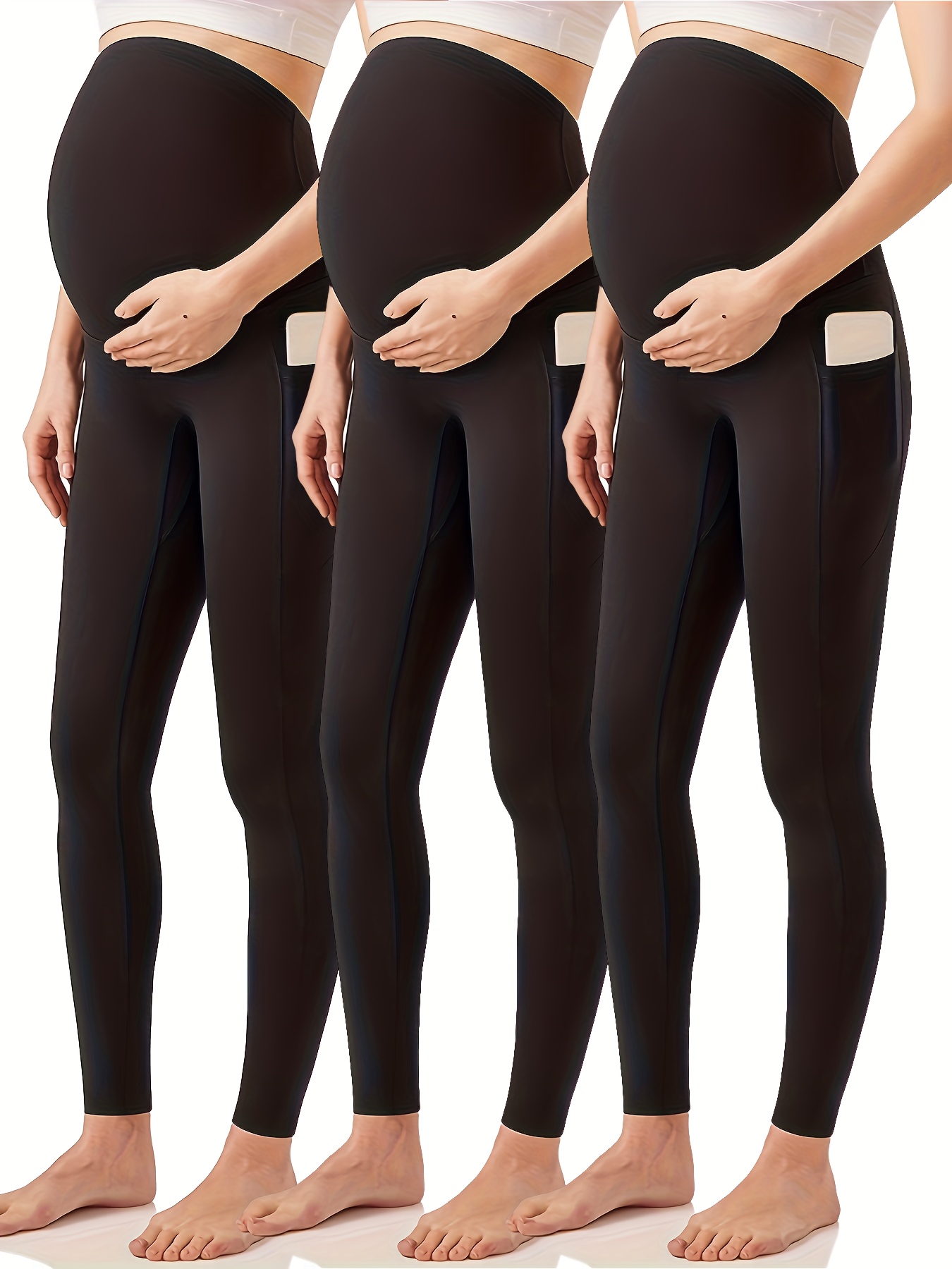 3 Piece Enerful Maternity Leggings Over The Belly Activewear Pregnancy  Stretch Workout Yoga Pants Tights With Pockets