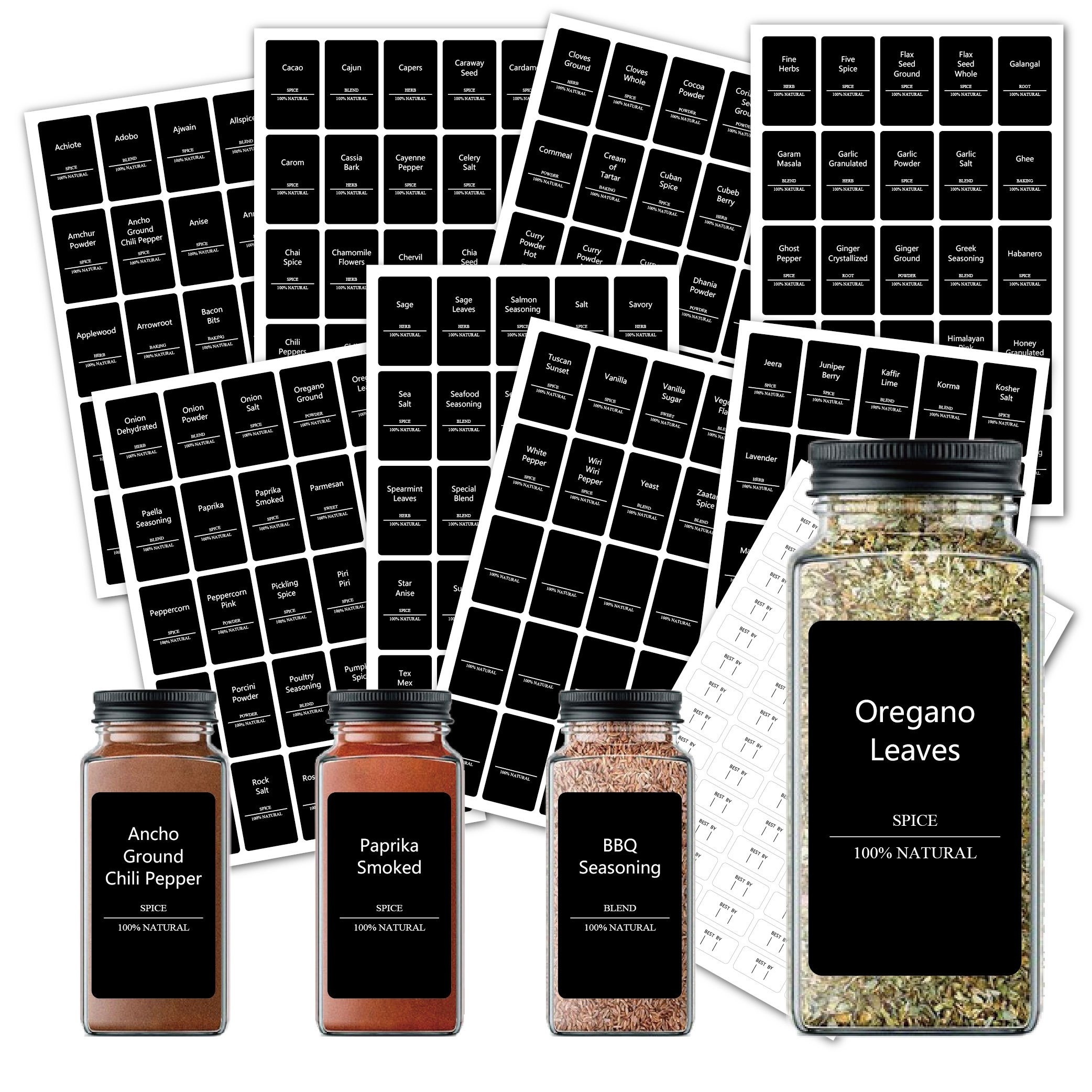 278pcs Transparent Kitchen Pantry Labels Preprinted Spice Labels For Jars