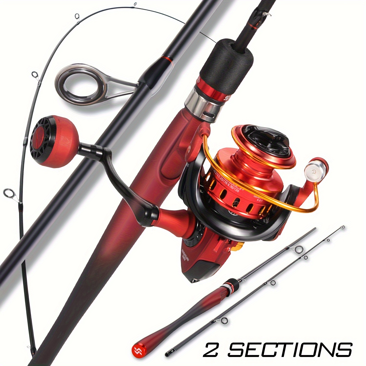 Sougayilang Spinning Fishing Combo, Caña De Pescar De Carbono Ultraligera  De 2 Secciones, Carrete De Pesca Giratorio De Relación De Engranajes 5.2:1