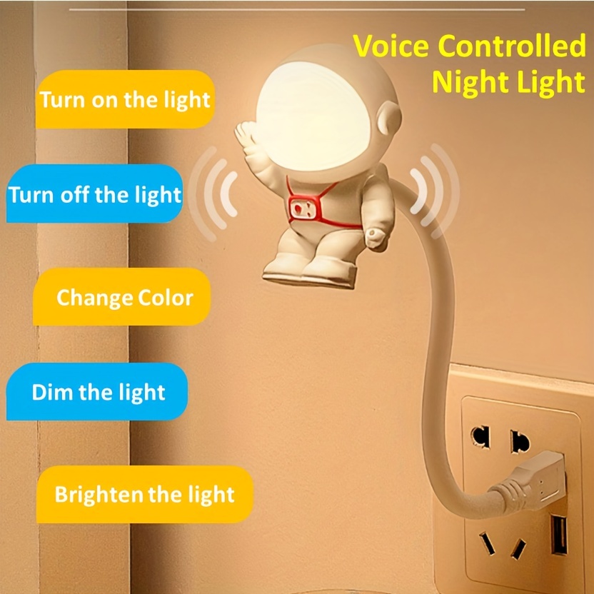 Astronaut USB Night Light Voice Control Mini LED USB Plug Eyes Protection  Dimmable LED Sound Sensor Bedroom Reading Desk Lamp Smart Lights For Home De