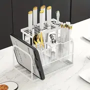 1pc kitchen knife holder wall mounted table top luxury style multi functional kitchen tool holder with cutlery chopsticks holder and cutting board rack kitchen storage rack for knife chopstick fork and cutting board home kitchen supplies details 1