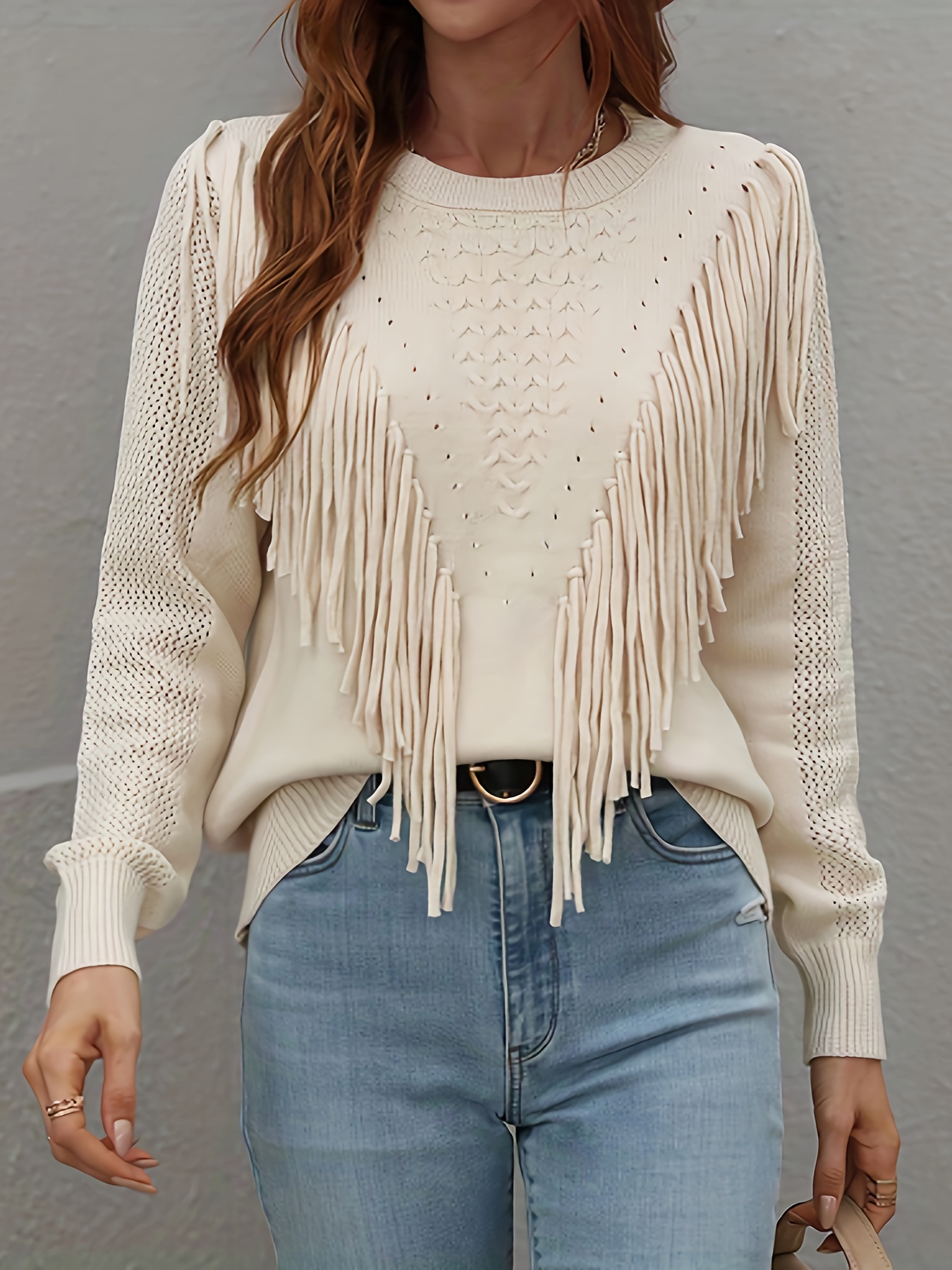 Pointelle-knit Sweater - Cream - Ladies