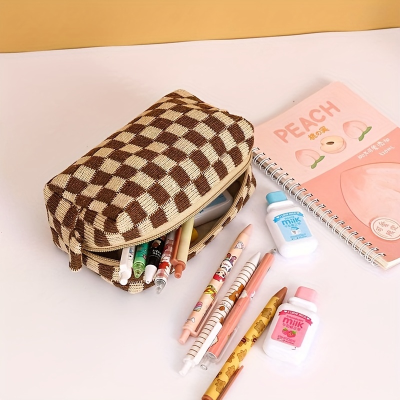 SOIDRAM 2 Pieces Makeup Bag Large Checkered Cosmetic Bag Brown Capacity  Canvas Travel Toiletry Bag Organizer Cute Makeup Brushes Aesthetic  Accessories