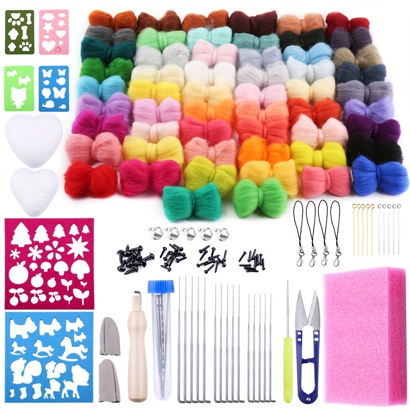 Jupean 389Pcs Needle Felting Kit, Wool Roving 45 Colors, Needle Felting Starter Kit with Storage Box, Comprehensive Wool Felt Tools and Bigger Thicker