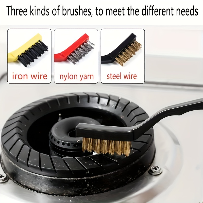 Gas stove brush household kitchen stove special cleaning brush range hood  degreasing decontamination brush nylon brush IRON 3Pcs