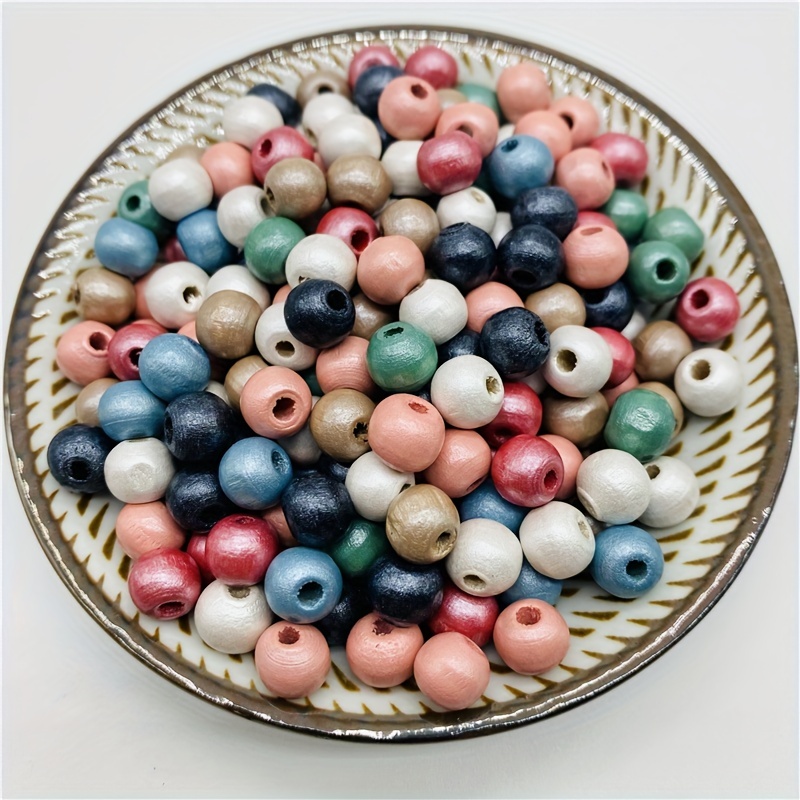 Natural Wooden Beads Colorful Round Loose Beads For Diy - Temu