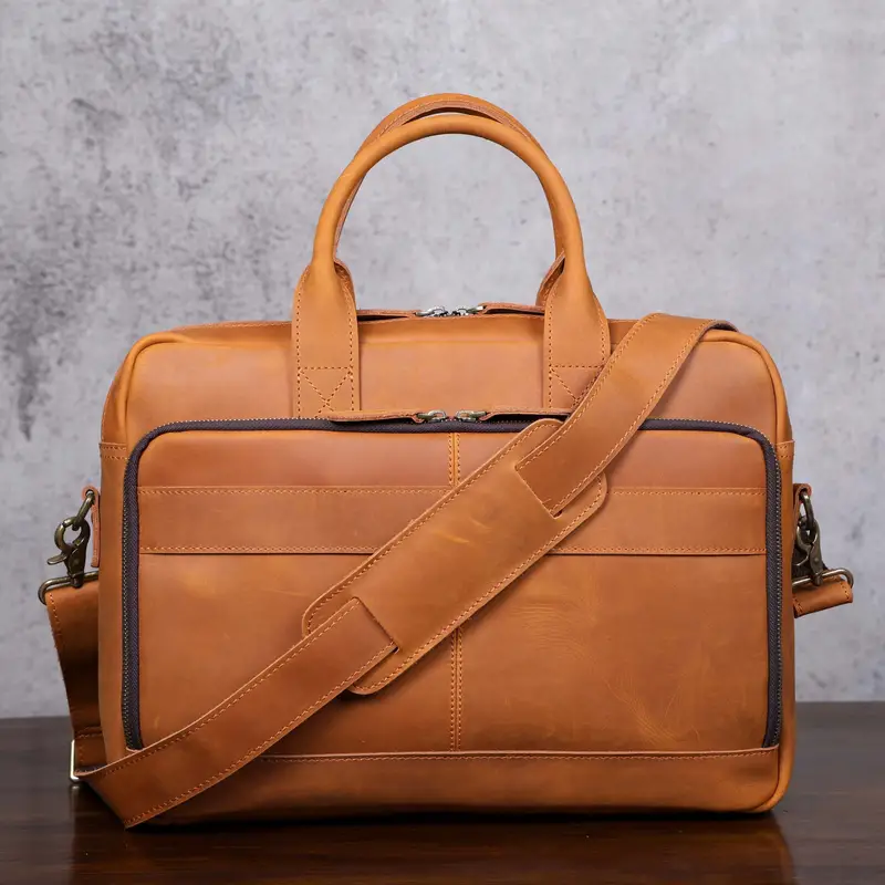 Vintage Genuine Leather Men Briefcase Laptop Bag Work - Temu
