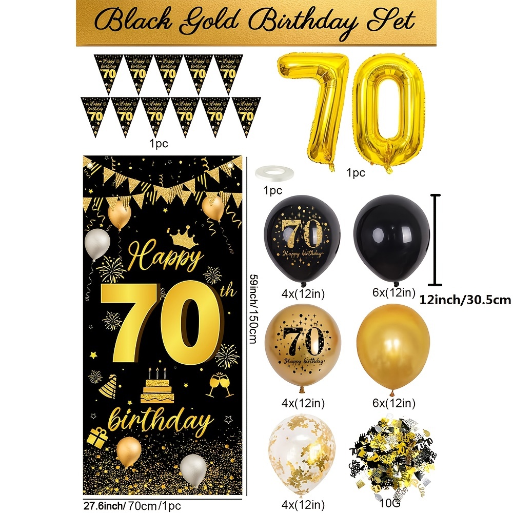 Confezione palloncini nero e oro 70 anni