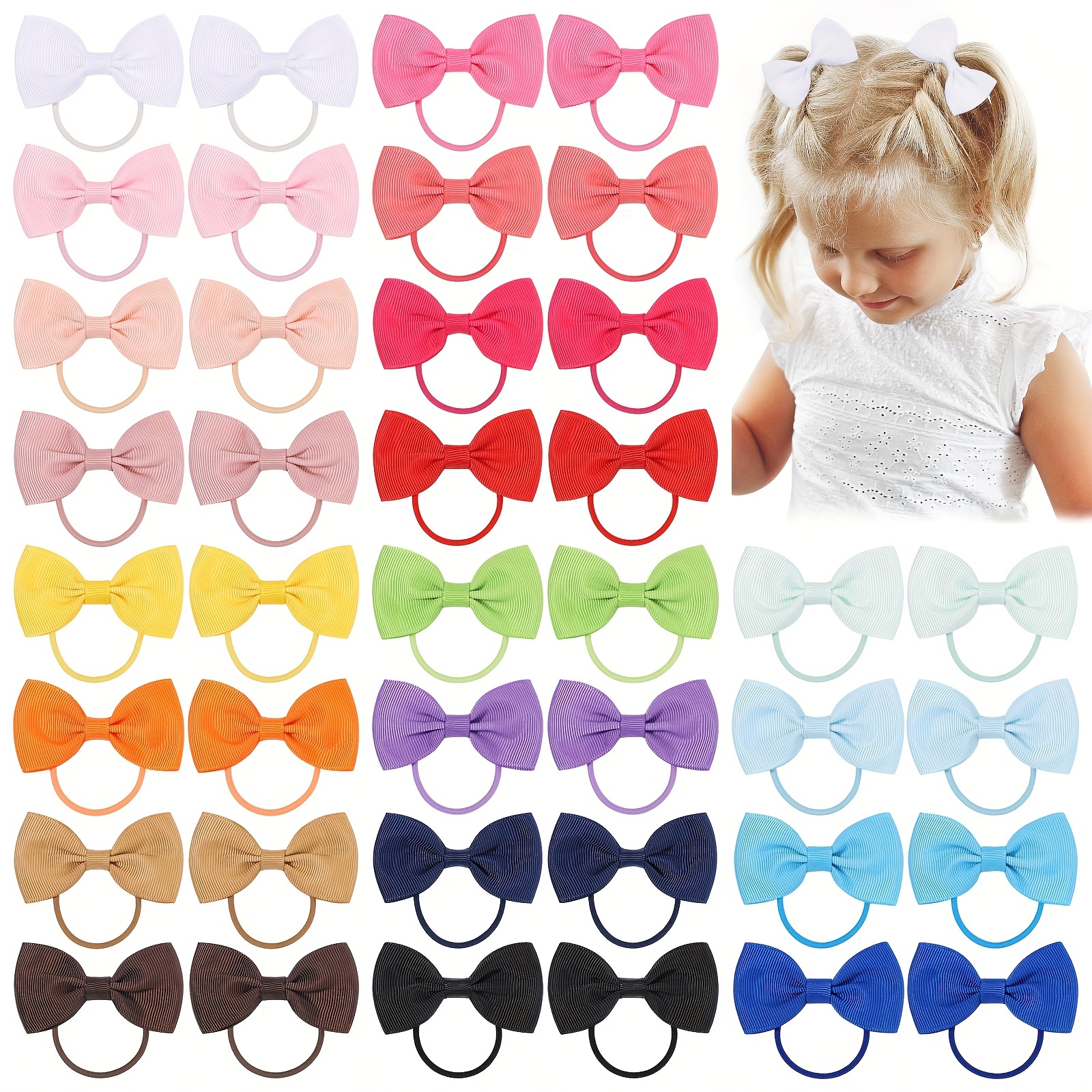 

20pcs/set Toddler Girls Candy-colored Children's Bowknot Hair Rope Solid-colored Rubber Band Hair Wear Accessories For Children, Ideal Choice For Gifts