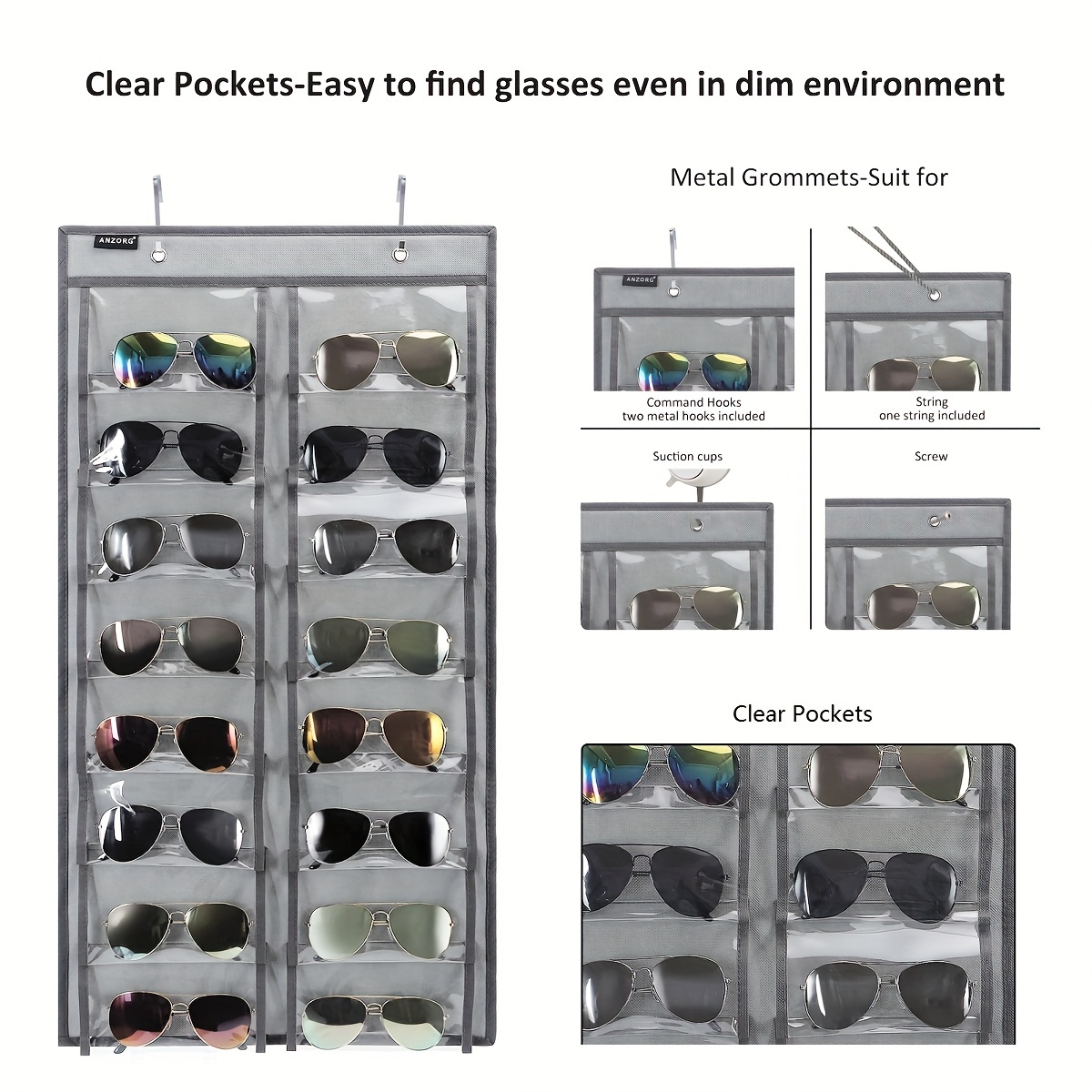 12 Slots Felt Sunglasses Organizer Hanging Wall Glasses Holder Dust Proof  Storage Display Pocket Wall Stand Organizer Holder