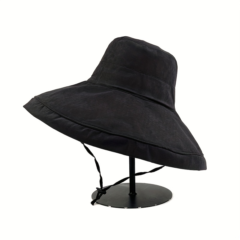 Fisherman Hat with Drawstring, Summer Sunshade Outdoor Travel Beach Sun Protection Hat, Wide Brim Sunblock Hat,Temu