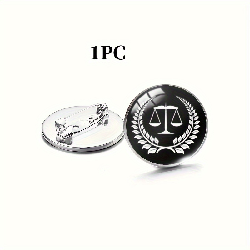 TEMU 1pc New Lawyer Unique Glass Brooch Exquisite Balance Convex Round Fashion Jewelry