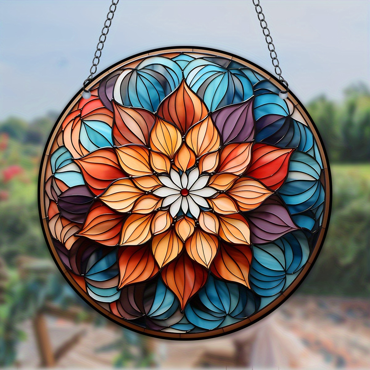 HAOUSM Boho Mandala Stained Glass Window Hangings,Handmade Mandala Art  Spiritual Ritual Yoga Decor for Window,Gift for Women (Boho Mandala)