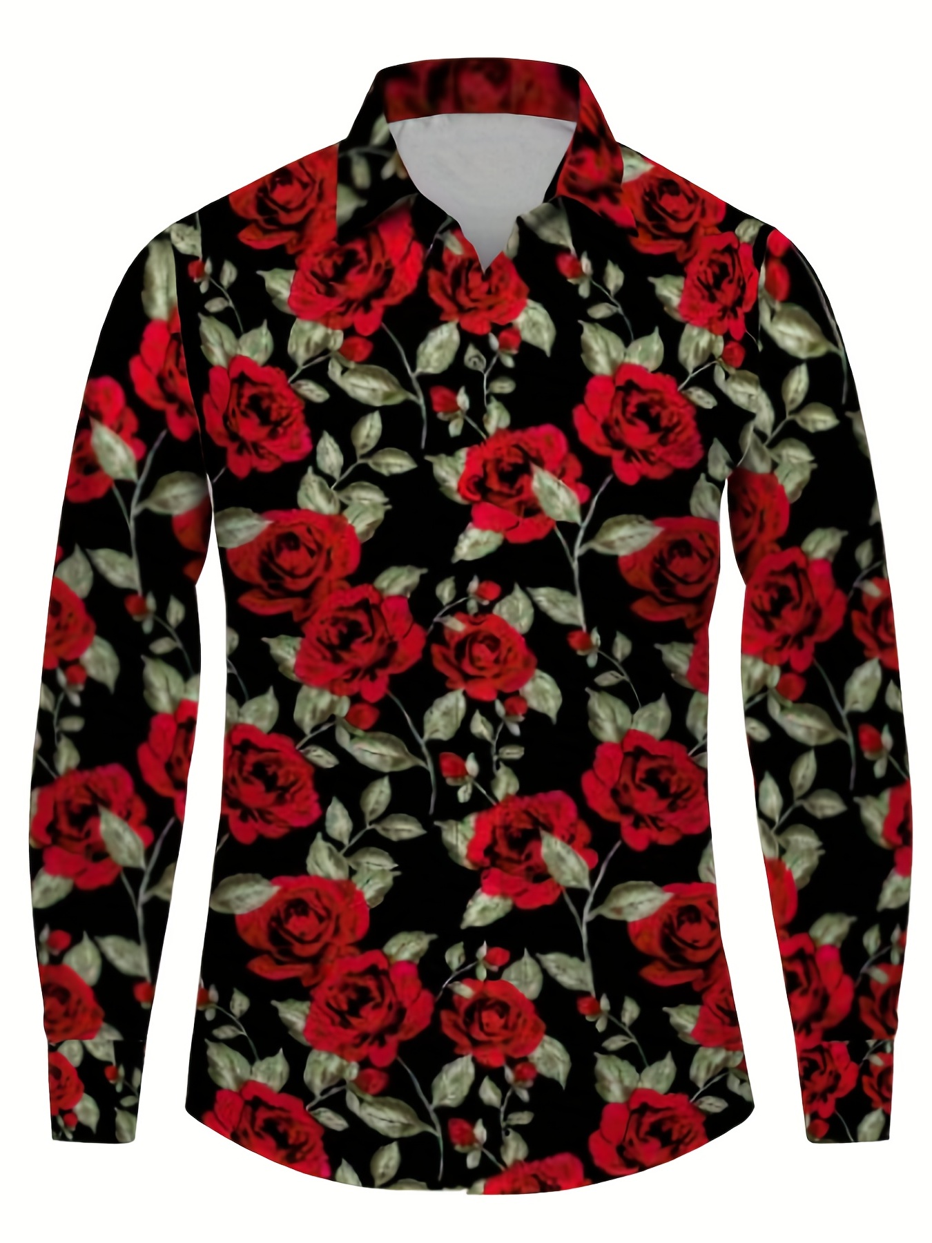 Plus Size Men's Casual Fashion 3d Roses Graphic Print Shirt - Temu