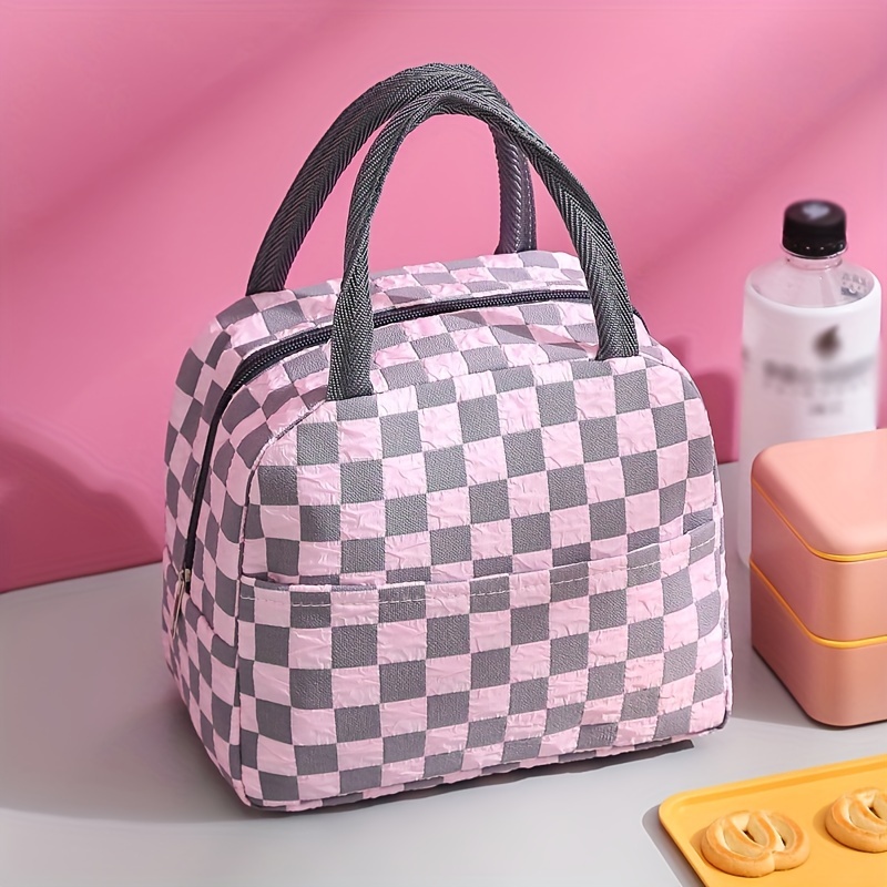1pc Checkerboard Insulated Lunch Bag Reusable Thickened Oxford