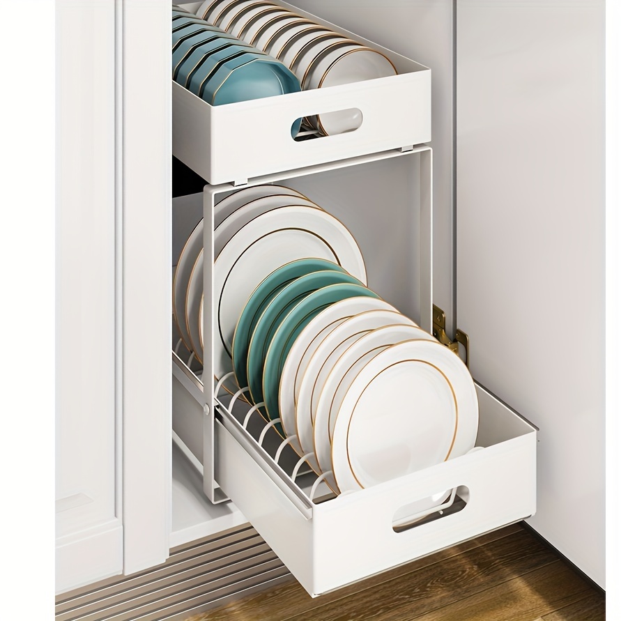 THIS? Not two drawers. Dish drying rack on bottom, slide dried plates to  top storage rack (that has open front).