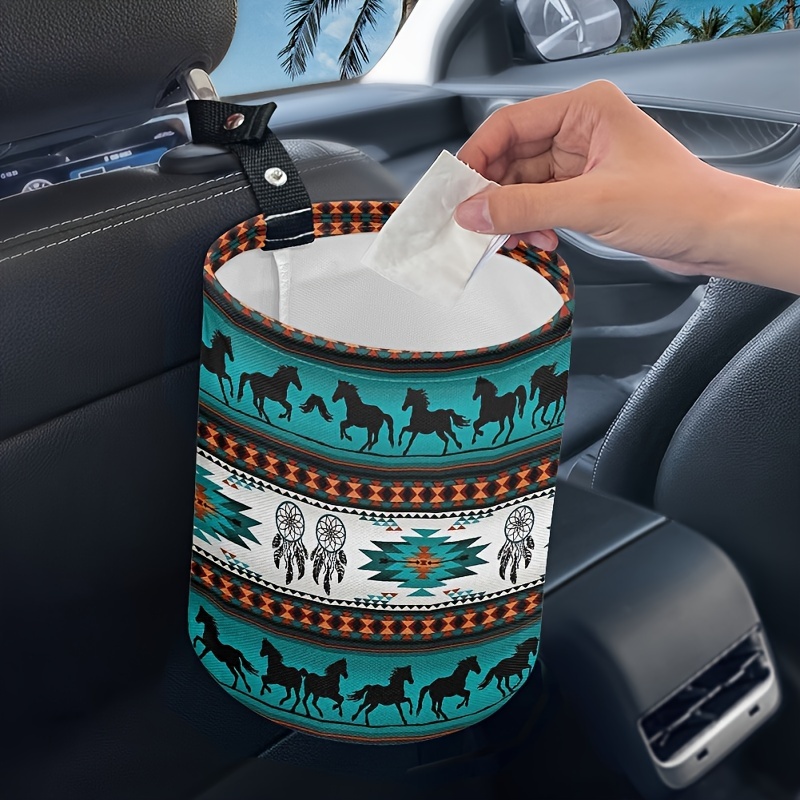 Ethnic Horse Printed Car Trash Can Car Seat Back Hanging - Temu Australia