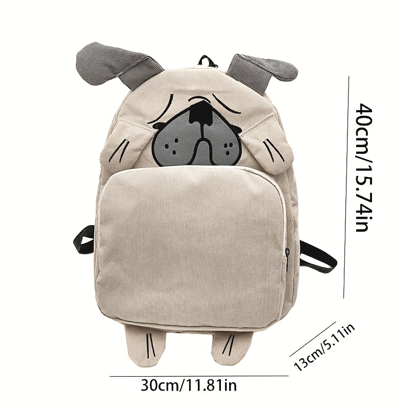 Funny Dog Pattern Backpack, Cute Cartoon Animal Schoolbag, Corduroy ...