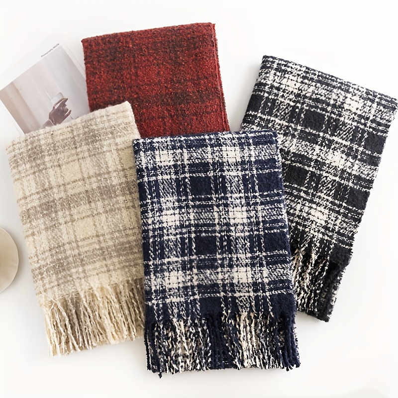 1pc Blue Plaid Pattern Double Use Scarf For Women, Winter Fashionable And  Versatile