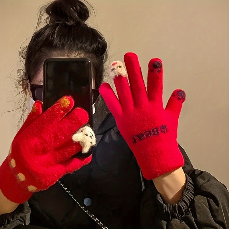 1 Par Guantes Prueba Frío Felpa Otoño Invierno Mujer Guantes - Temu