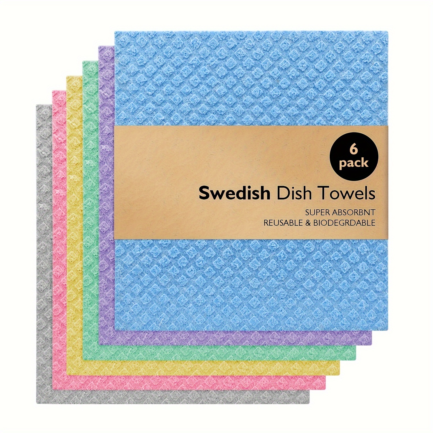 FEBU Swedish Dishcloths for Kitchen | 5 Pack Black Swedish Dish Towels |  Reusable Paper Towels Washable | Non-Scratch Cellulose Sponge Cloths | No