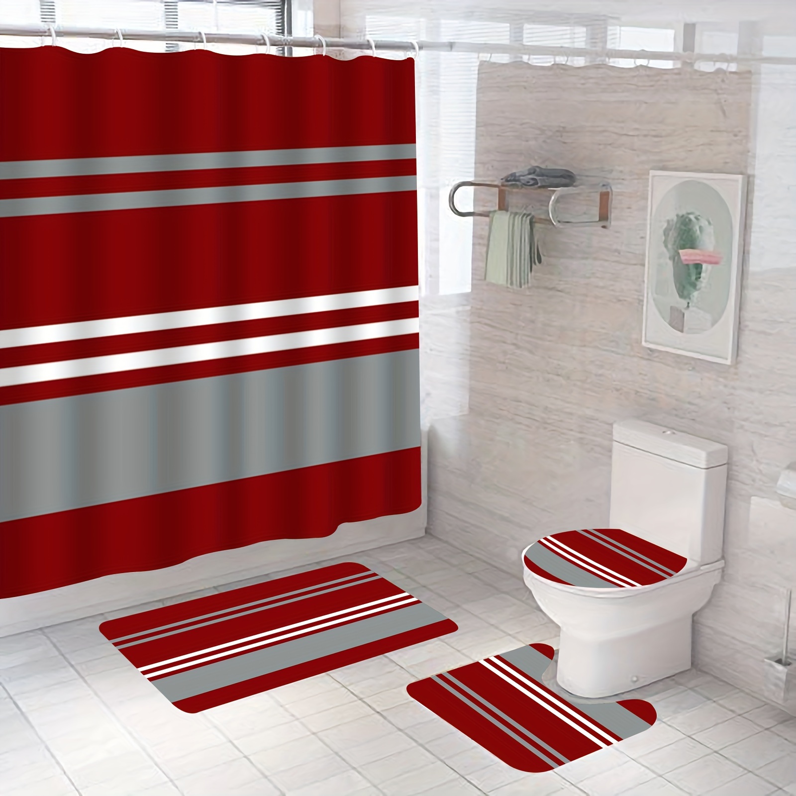 Shower Curtain, Fabric Shower Curtain Set with 12 Shower Curtain