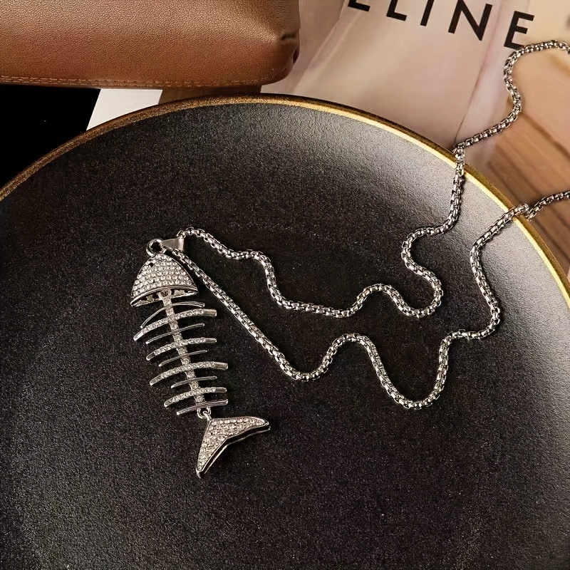 Men's Vintage Men's Dragon Bone Fish Hook Pendant Necklace - Temu