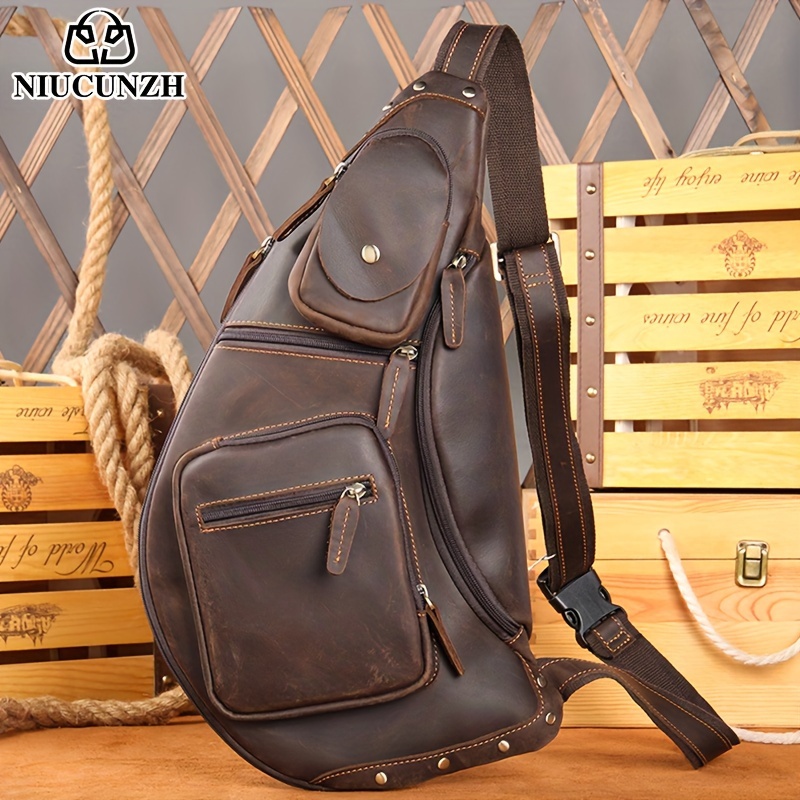 Genuine Leather Sling Backpack Multipurpose Crossbody - Temu