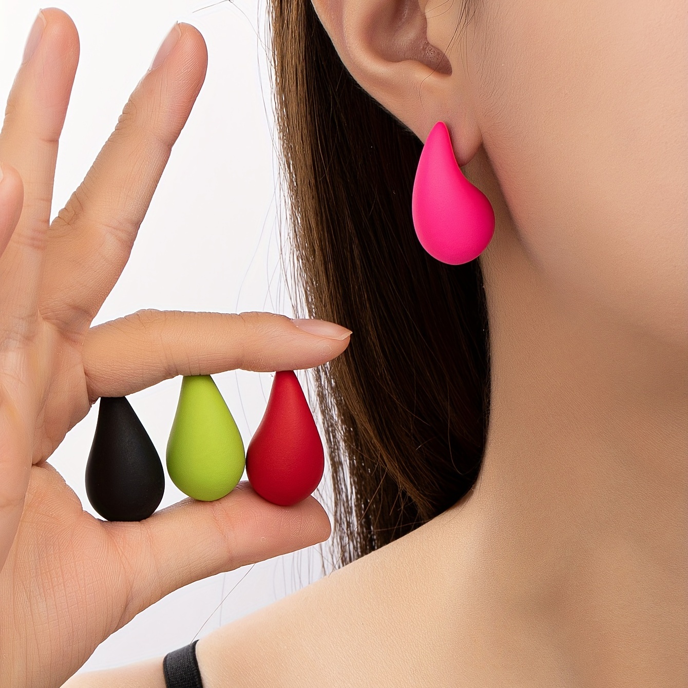 

4 Pairs Droplet Design Colorful Dangle Earrings Bohemian Elegant Style Plastic Jewelry Versatile Ear Ornaments