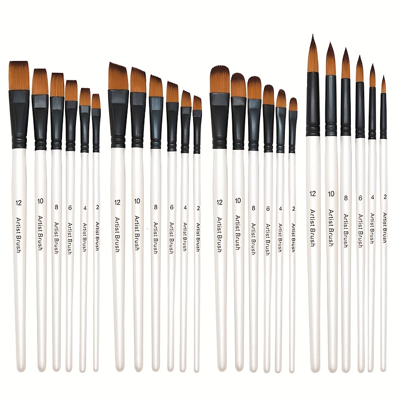 CONDA Paint Brushes Set of 24 Different Shapes Professional Painting Brushes  for Oil Acrylic Canvas and Watercolor Painting (White)
