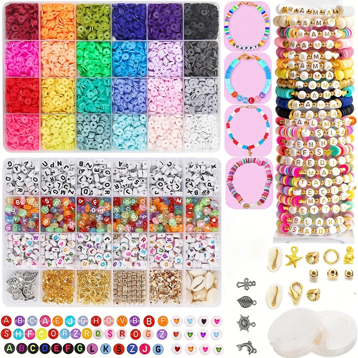 4800Pcs Clay Heishi Beads Flat Round Beads Kit for Bracelets