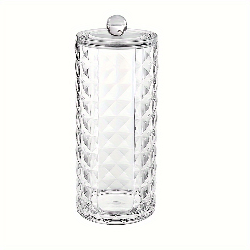 Elegant Clear Acrylic Bathroom Cup Dispenser With Lid - Diamond Pattern, Pad Holder & Organizer For 3-4oz Paper Cups, Makeup Removal, Bathroom Decor And Accessories