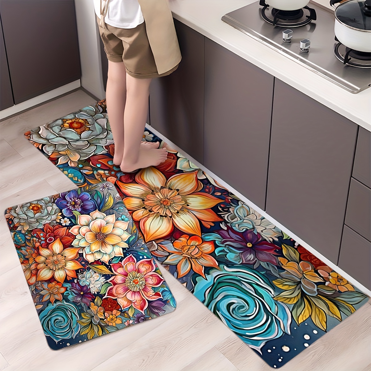 1 Pc Ethnic Printed Kitchen Mat Set Dirty-proof Long Carpet