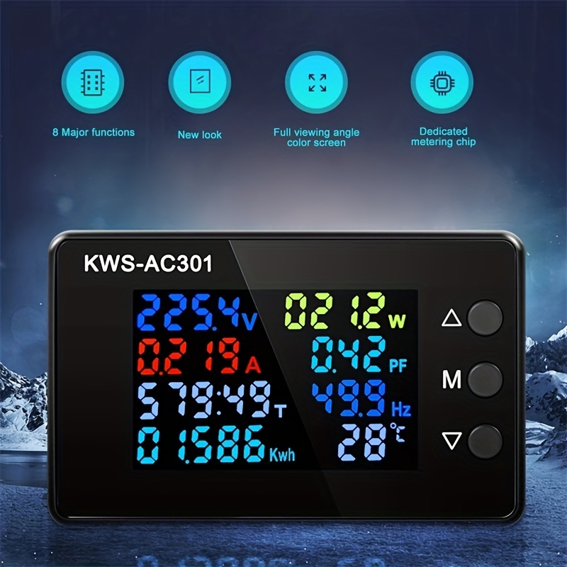 Wattmètre numérique rétro-éclairé LCD, prise de courant, Kwh