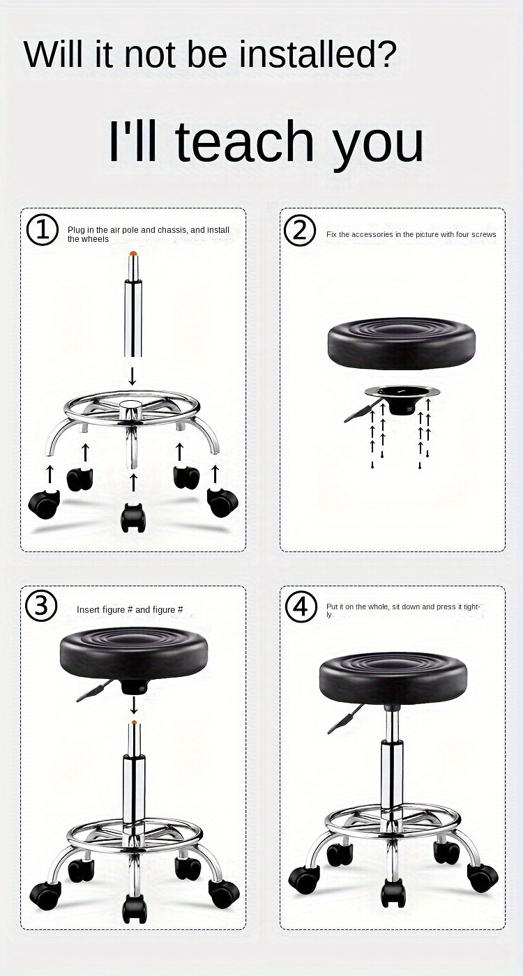 adjustable height rolling stool wheels comfortable salon Temu