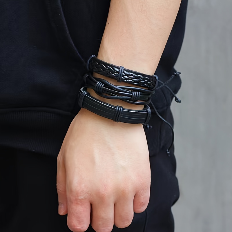 6pcs Multi-layer Punk Wrap Braided Wristband Leather Bracelets Cuff Bangle  Men