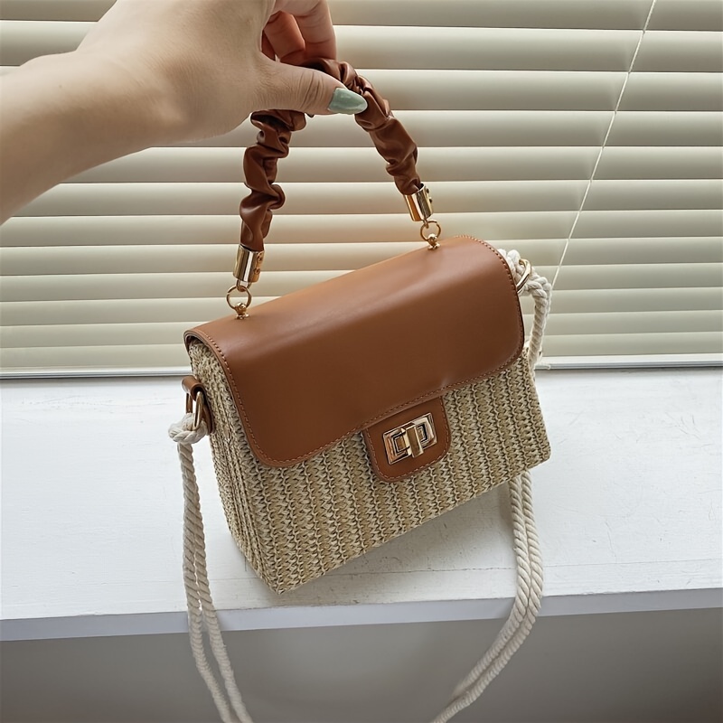 Mini Straw Handbag, Braided Strap Crossbody Bag, Knot Handle Flap Purse For  Women (7.91*5.54*2.37) Inch - Temu