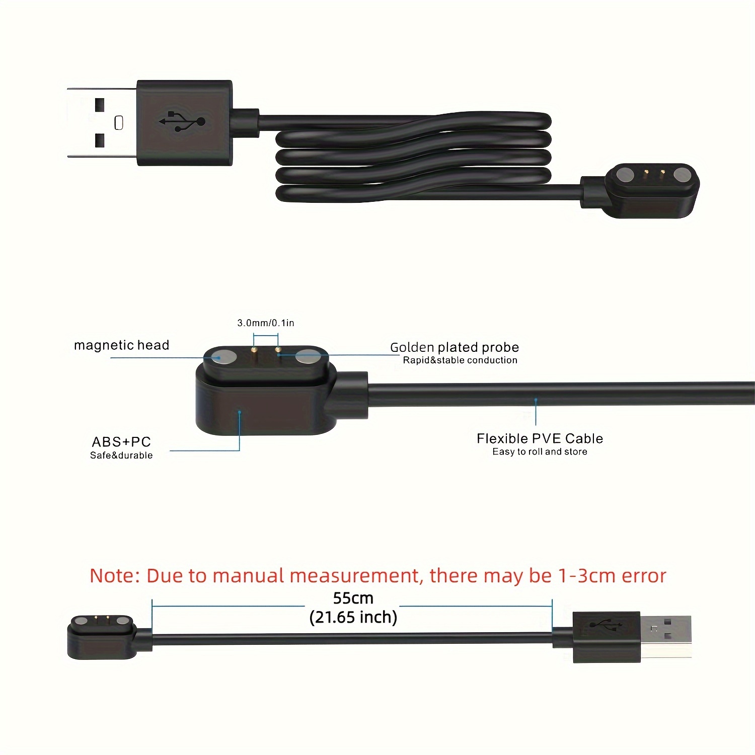 2-Pin Universal USB Data Charging Cable Magnetic Charger For Smart