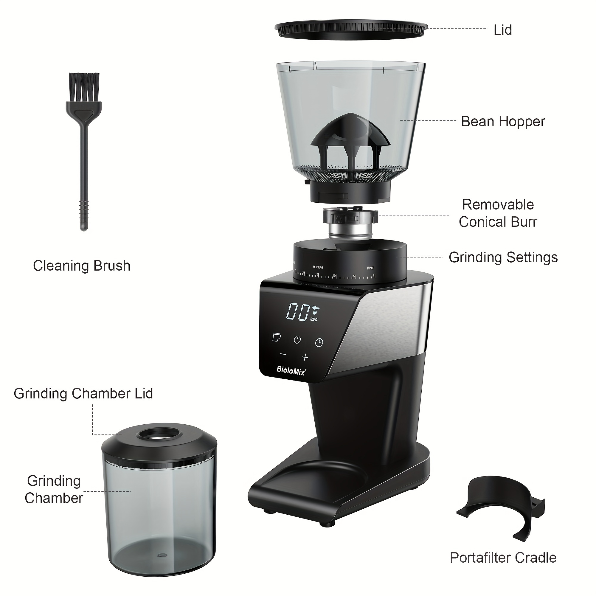 Automatic Burr Mill Electric Coffee Grinder With 30 Gears For