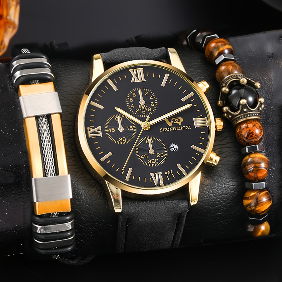 reloj hombre Conjunto de reloj de pulsera con personalidad para hombre, relojes  de cuarzo negro para